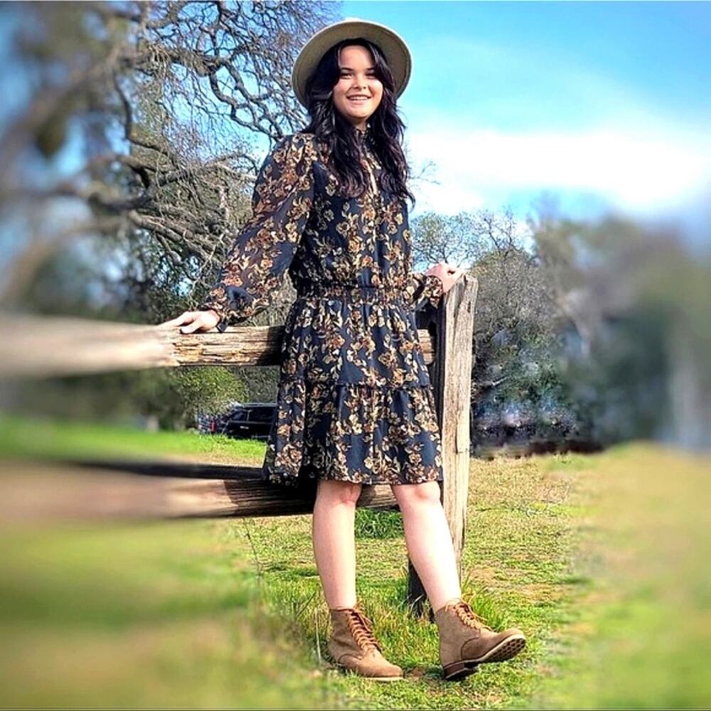 NWT DREW Smocked Mini Dress Green/Gold Detailing Long Puff Sleeve Women XS $308